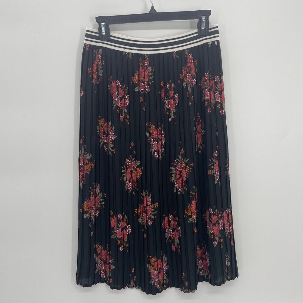 FREE PRESS Skirt Accordion Pleated Dark Floral Elastic Waist Midi Women's Small